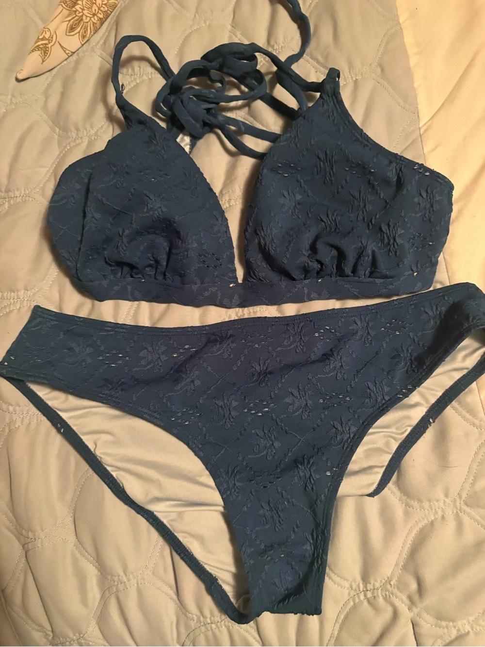 Cupshe Blue Textured Lace Bikini Set